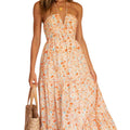 FLORAL HALTER NECK TIERED MAXI DRESS