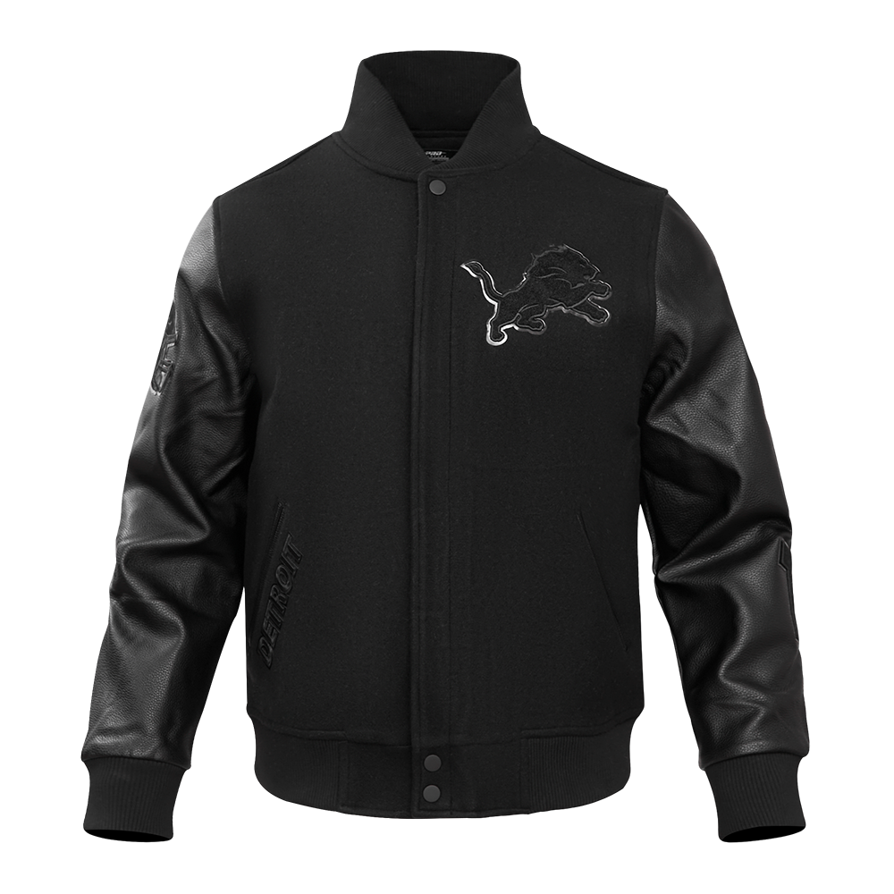 NFL DETROIT LIONS TRIPLE BLACK MEN'S MEN'S WOOL VARSITY JACKET