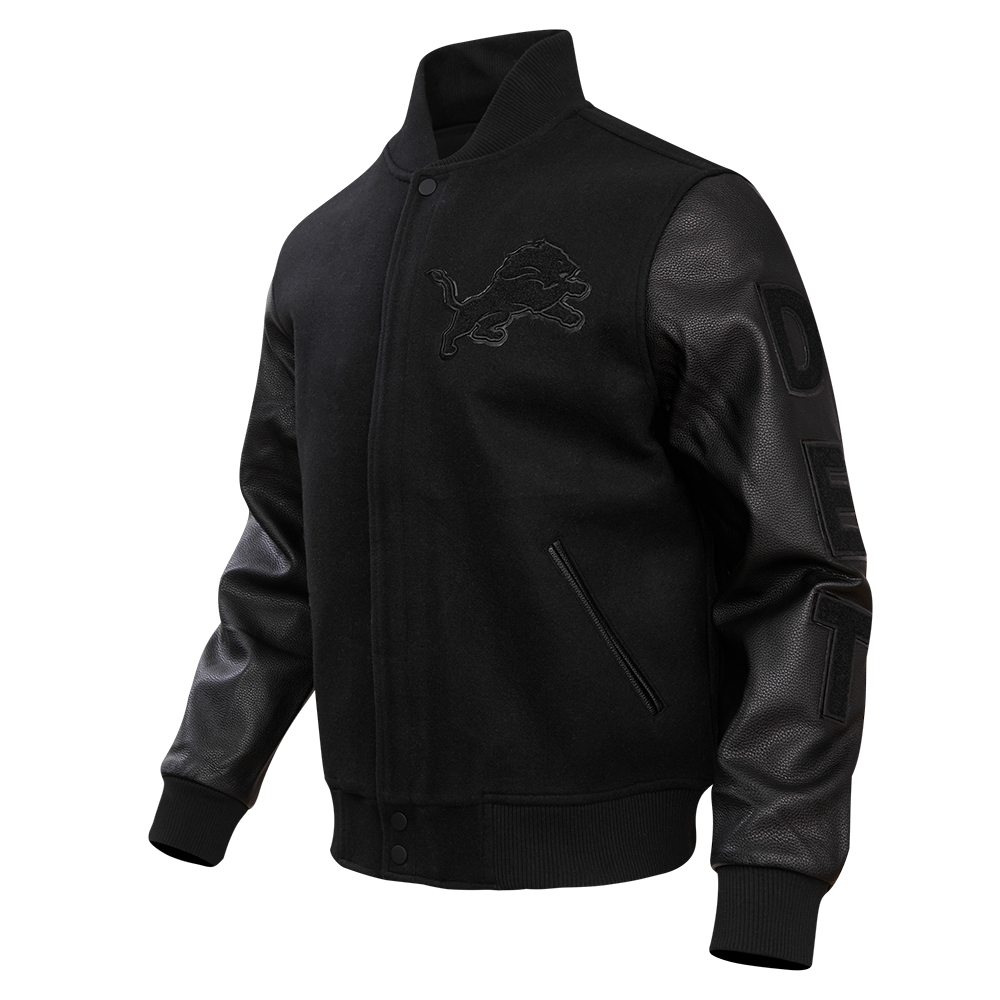 NFL DETROIT LIONS TRIPLE BLACK MEN'S MEN'S WOOL VARSITY JACKET