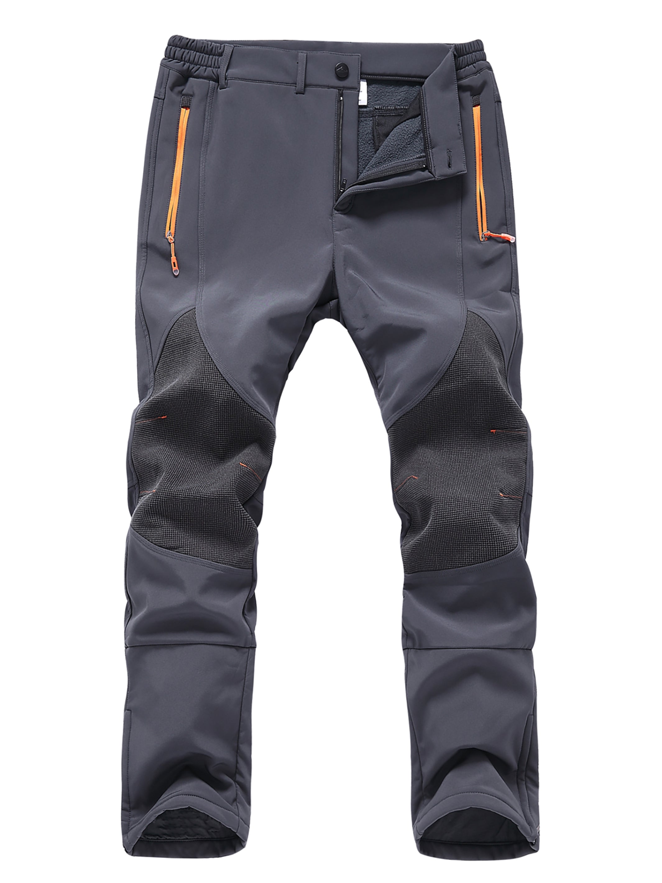 Adventure Gray pants with orange zippers on a white background
