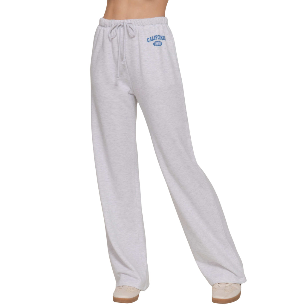 Gray sweatpants with a brand logo on a white background