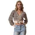 DOUBLE TAKE FULL SIZE STRIPED CROPPED CARDIGAN WITH BOW DETAIL