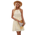 SOLID HALTER NECK SLEEVELESS WAIST TIE RUFFLE DRESS