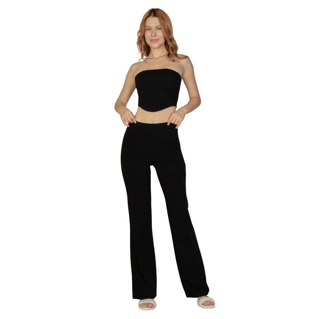 STRAPLESS CORSET TOP & FLARE PANT SET