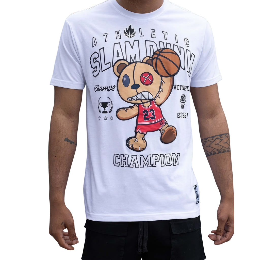 Men’s white T-shirt with slam dunk graphic print, casual streetwear style