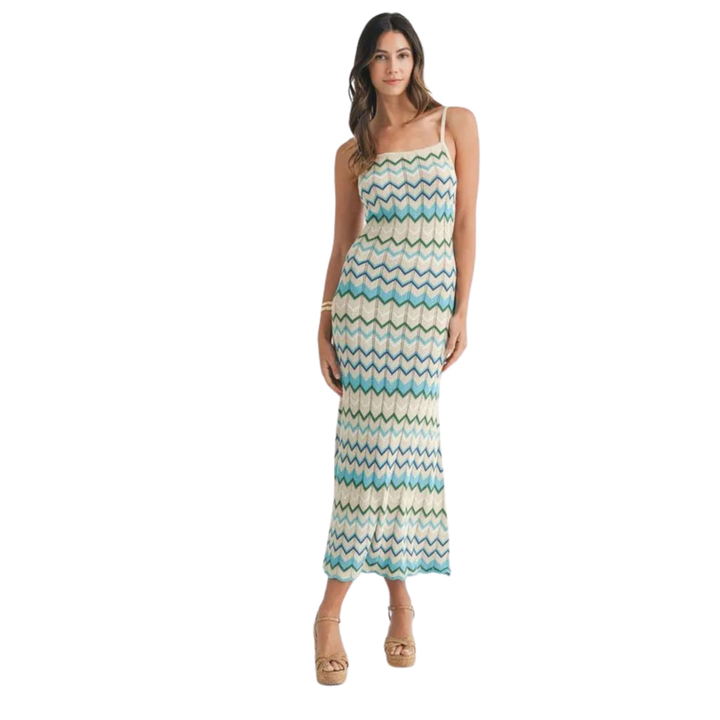 LIGHTWEIGHT POINTELLE CHEVRON KNIT MAXI DRESS
