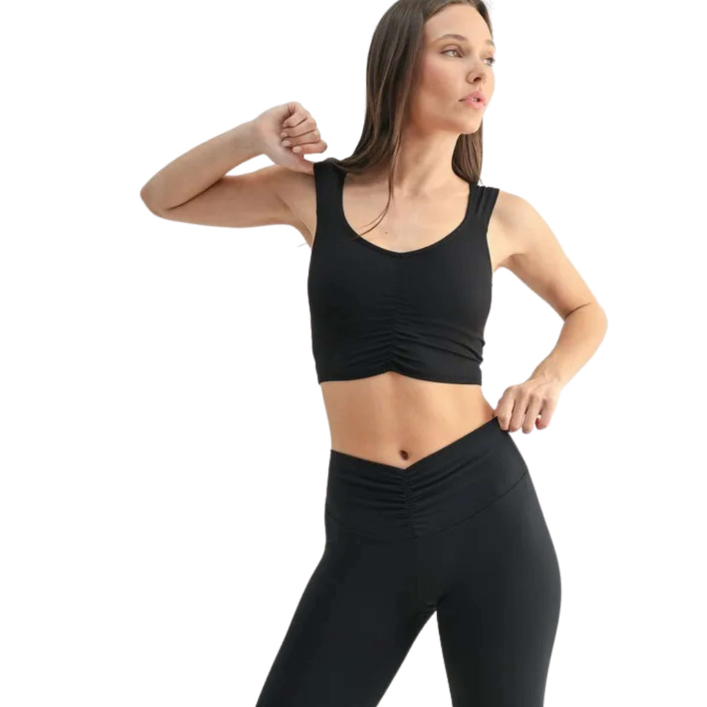 RUCHED FRONT ACTIVE TANK FLATTERING WORKOUT TOP