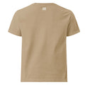 Beige men oversized t-shirt with 'URB CHK' logo on the back against a white background