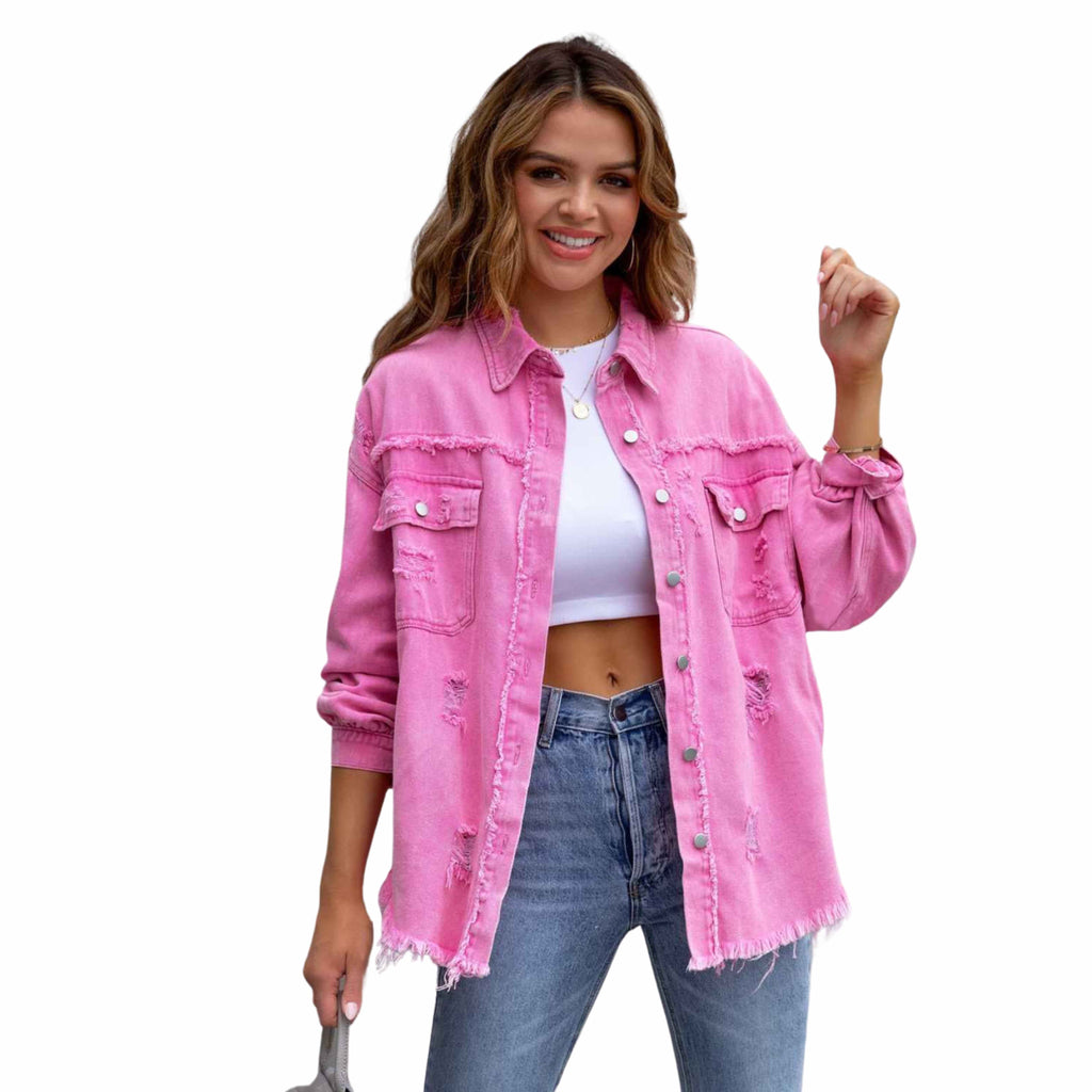 DISTRESSED DROP SHOULDER DENIM JACKET