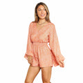 PRINTED FLARE SLEEVE SURPLICE ROMPER