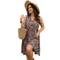 PLUS SIZE FLORAL NOTCHED SLEEVELESS DRESS