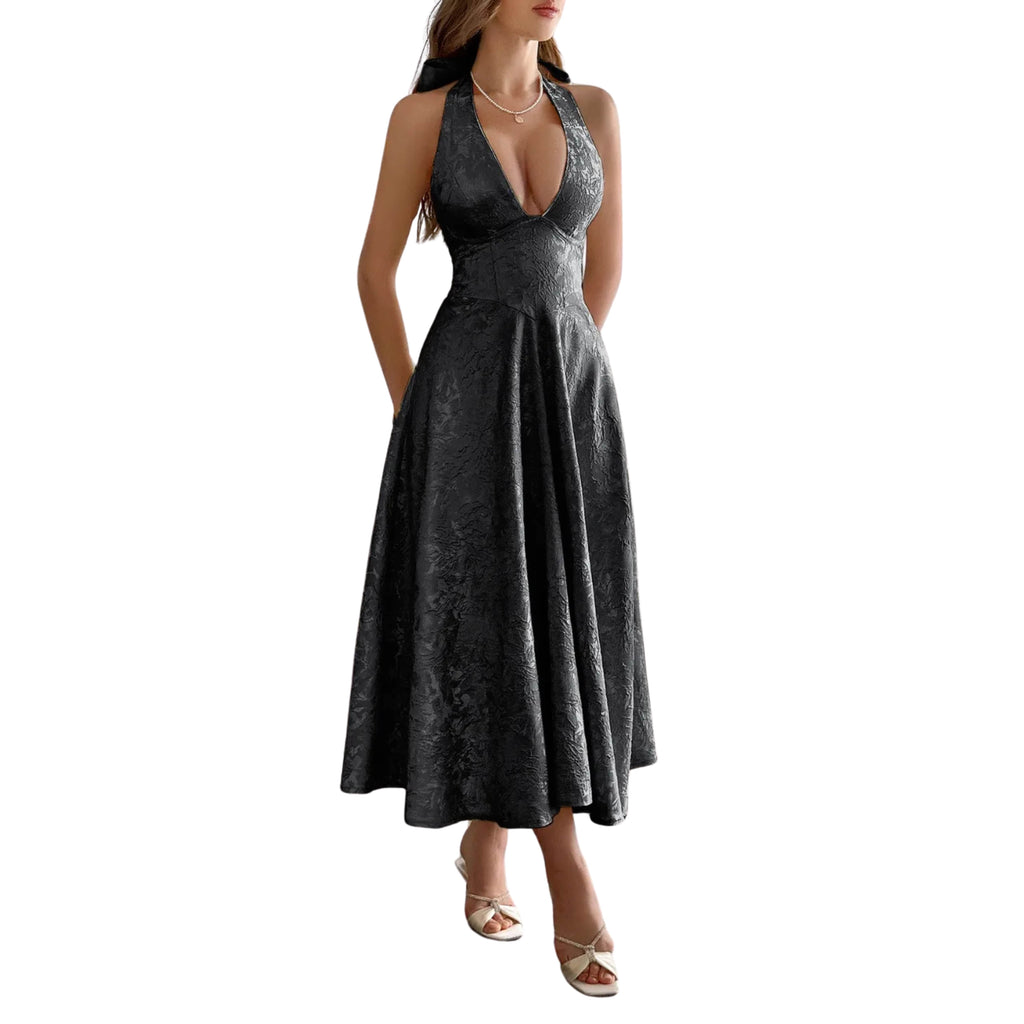 HALTER NECK MIDI DRESS WITH POCKETS