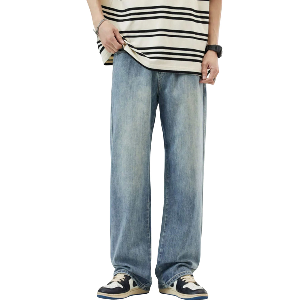 RETRO VINTAGE WASH WIDE LEG DENIM FOR MEN