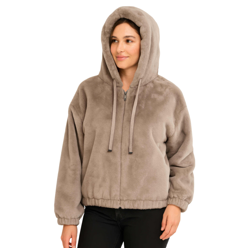 Women's Plush Zip-Up Hooded Jacket