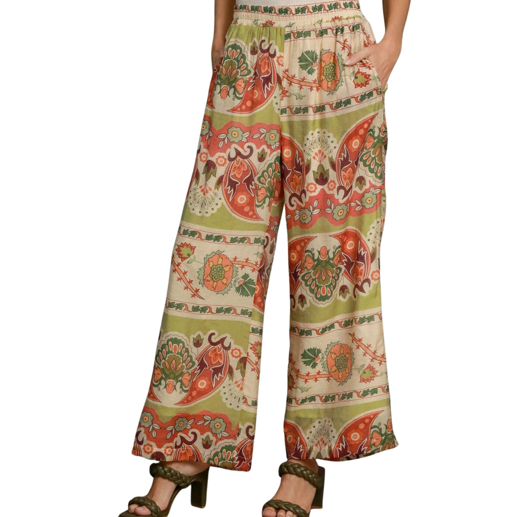 WIDE LEG BORDER PRINT PANT