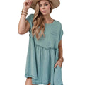 FRILL ROUND NECK CAP SLEEVE MINI DRESS