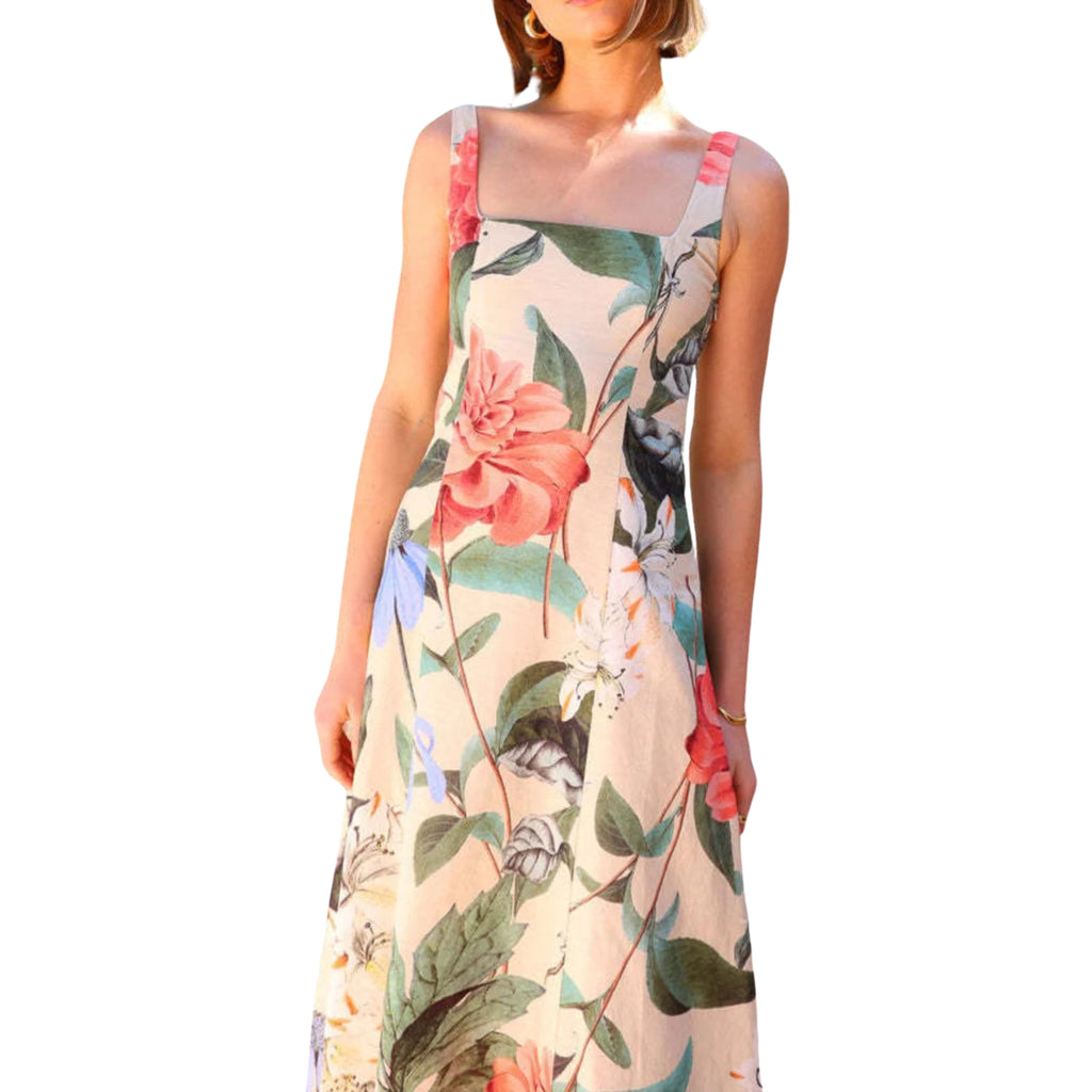 PRINTED SQUARE NECK MAXI DRESS