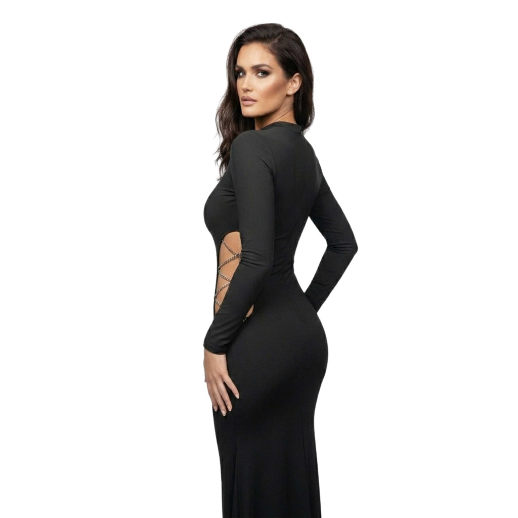 Long Sleeve, High Neck Design Chanel Chain Detail