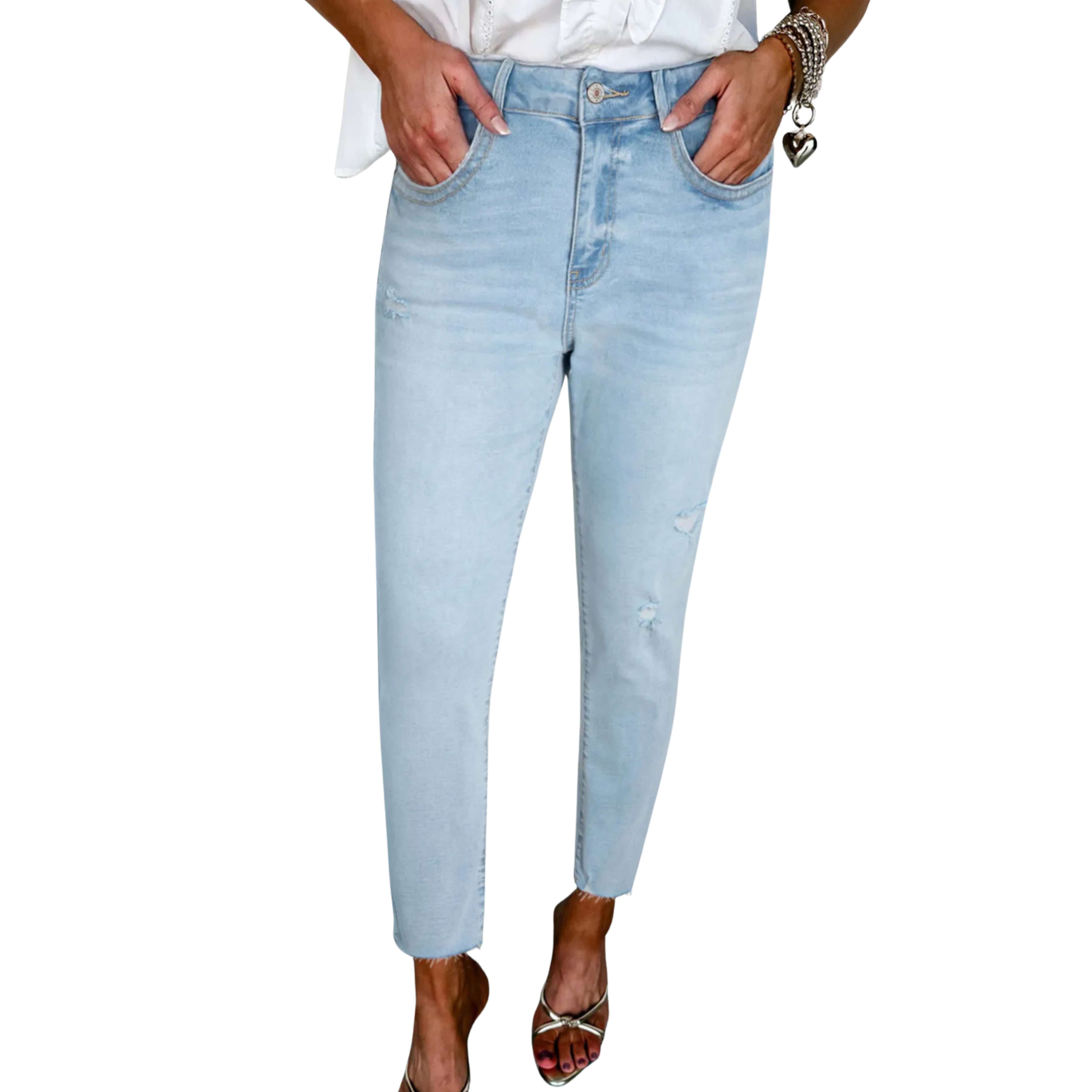 ANKLE GRAZER MID-RISE SKINNY DENIM WITH DISTRESSED EDGE