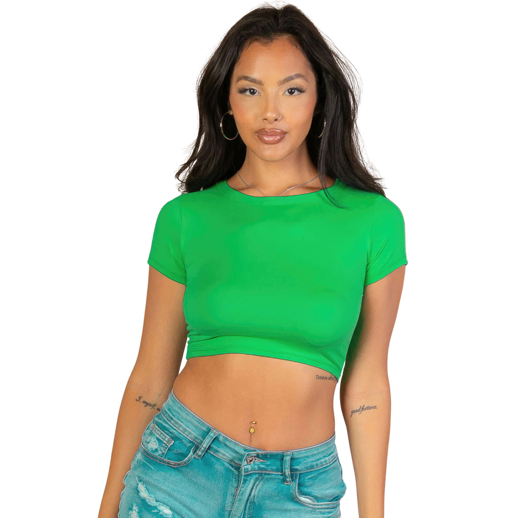 ESSENTIAL CROP TOP SHORT SLEEVE GREEN