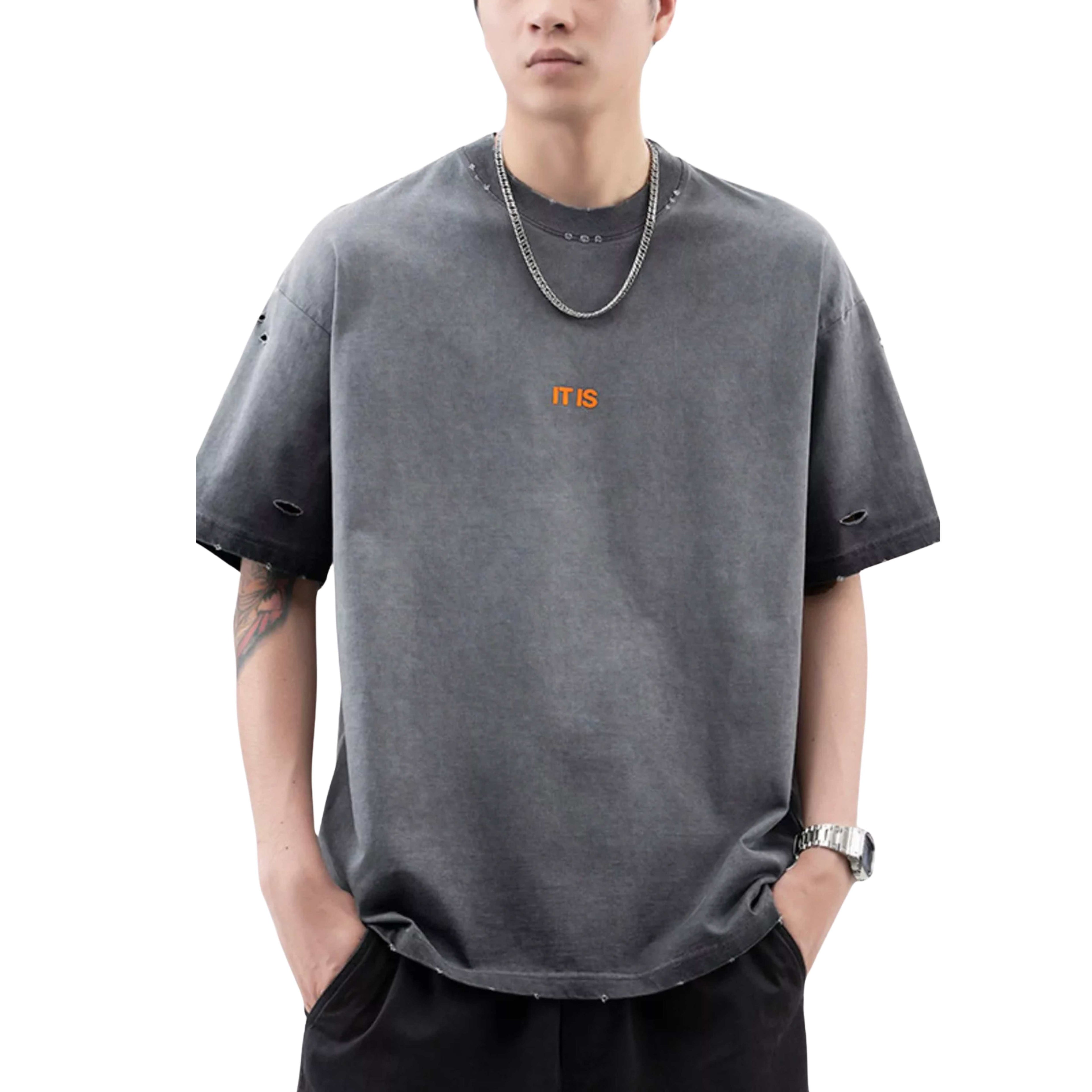 MEN'S PLUS SIZE DISTRESSED GRAPHIC BACK OVERSIZED TEE