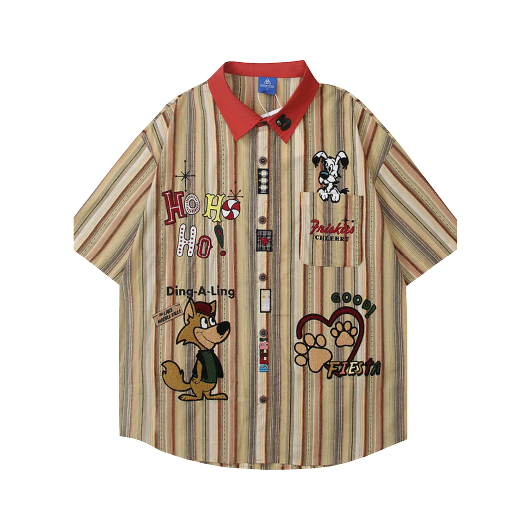 MEN'S CARTOON STRIPED SHIRT WITH CONTRAST COLLAR