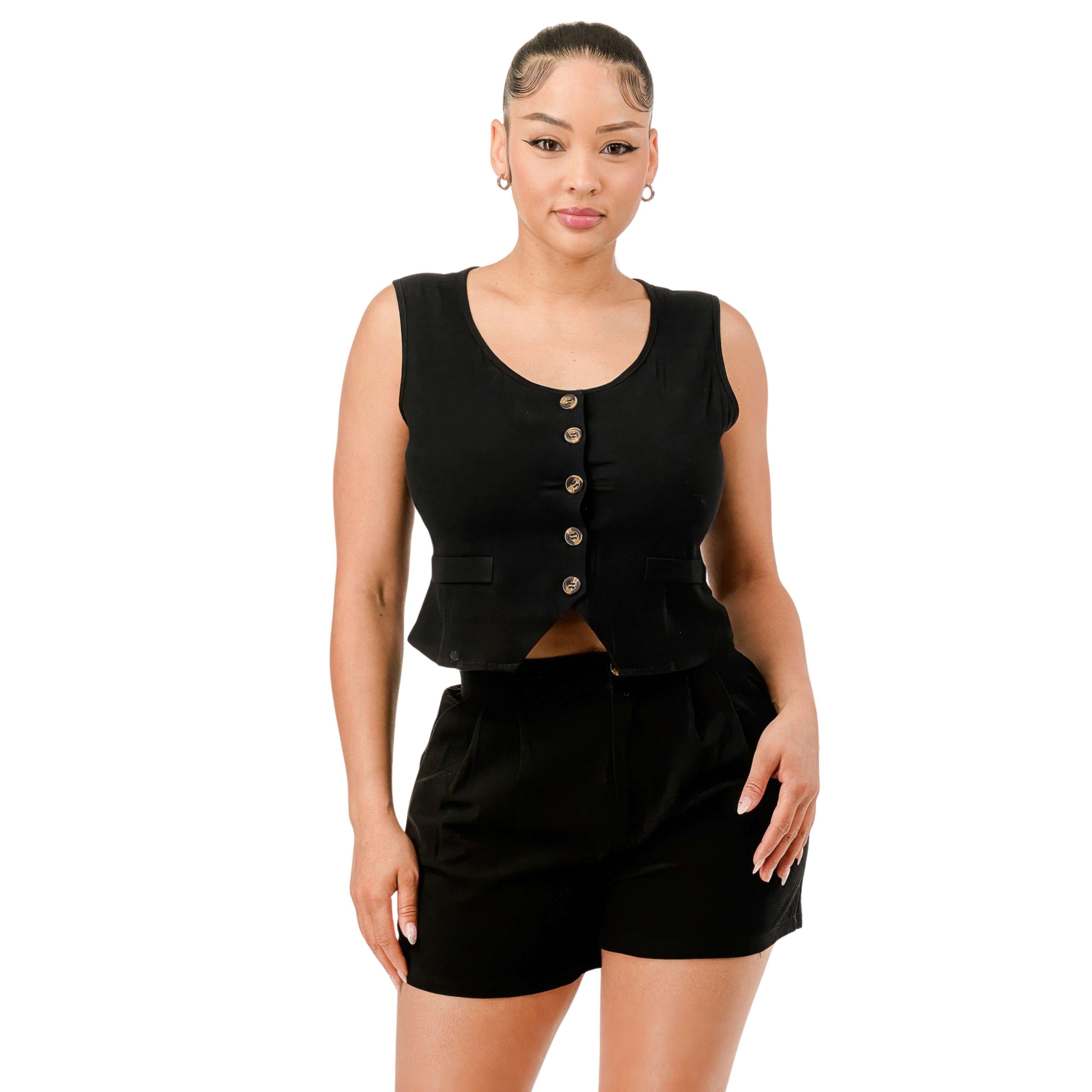 CASUAL CROPPED VEST AND SHORT SET
