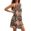 Printed Grecian Neck Mini Dress