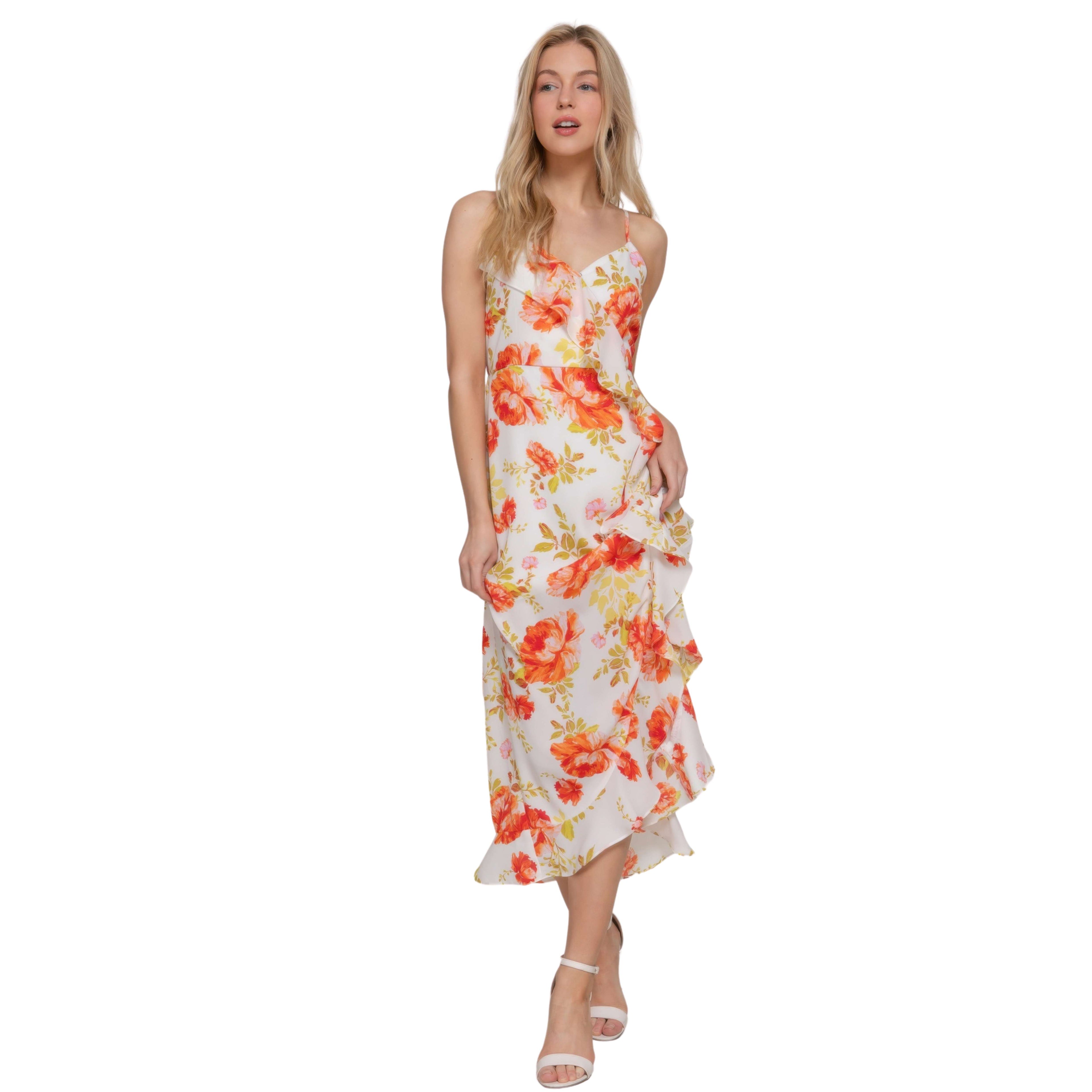 FLORAL PRINT RUFFLE SLIP MINI DRESS