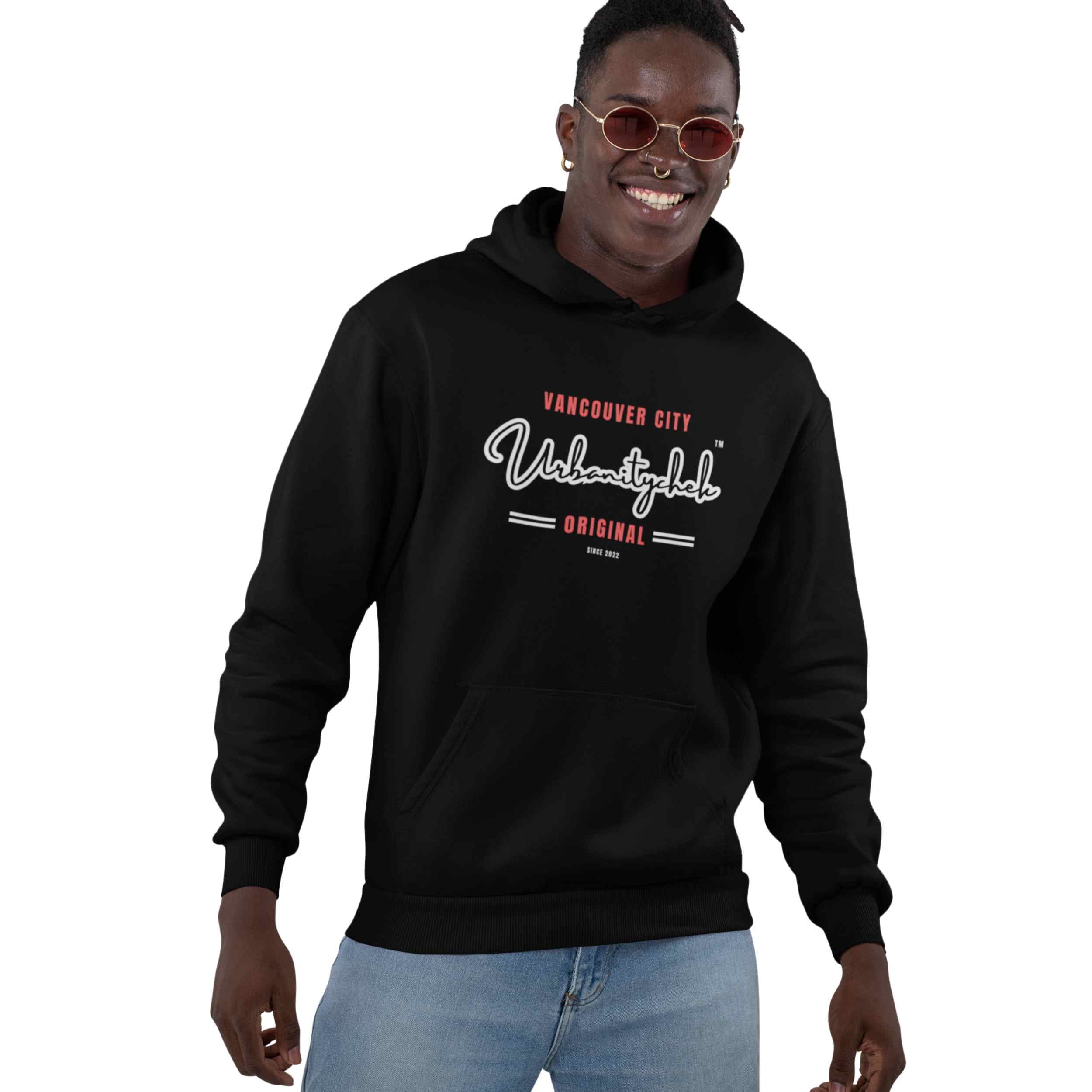 URBANITYCHEK BLACK SCRIPT MODERN FIT HOODIE BLENDS
