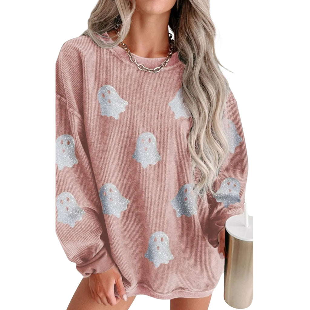 Women Wearing a Oversized Sweatshirt For Funny Halloween Sweatshirt