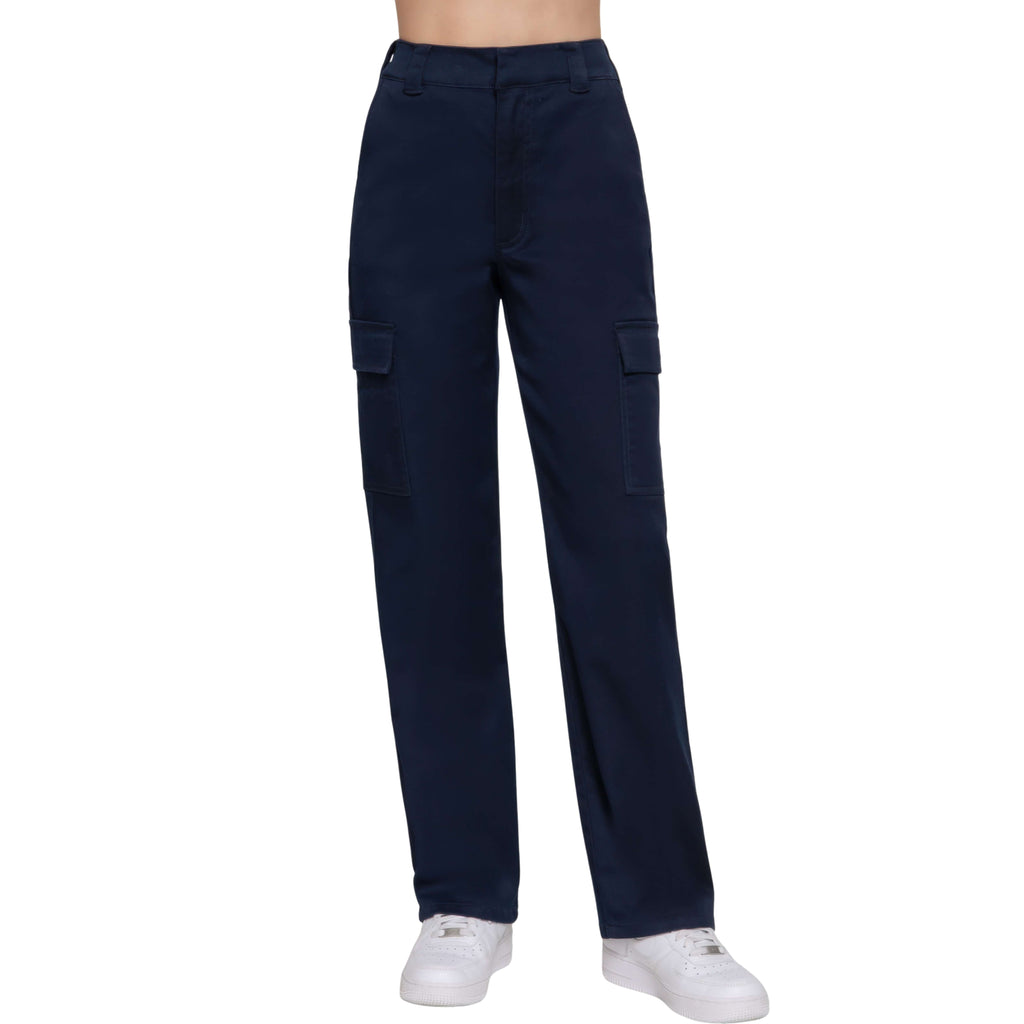 Women wearing Navy blue cargo pants on a white background