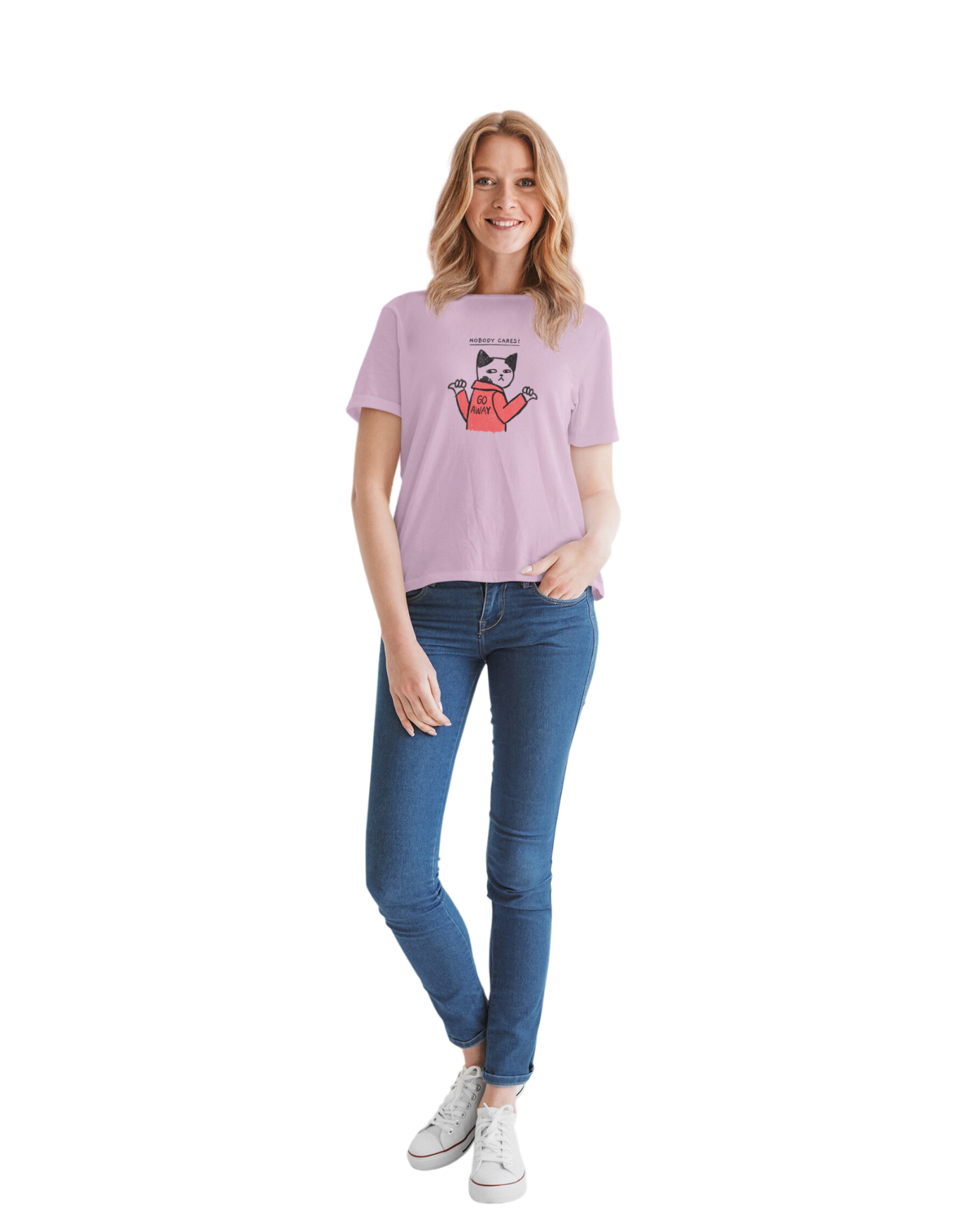 WOMEN'S FUNNY CAT MEME CREWNECK T-SHIRT