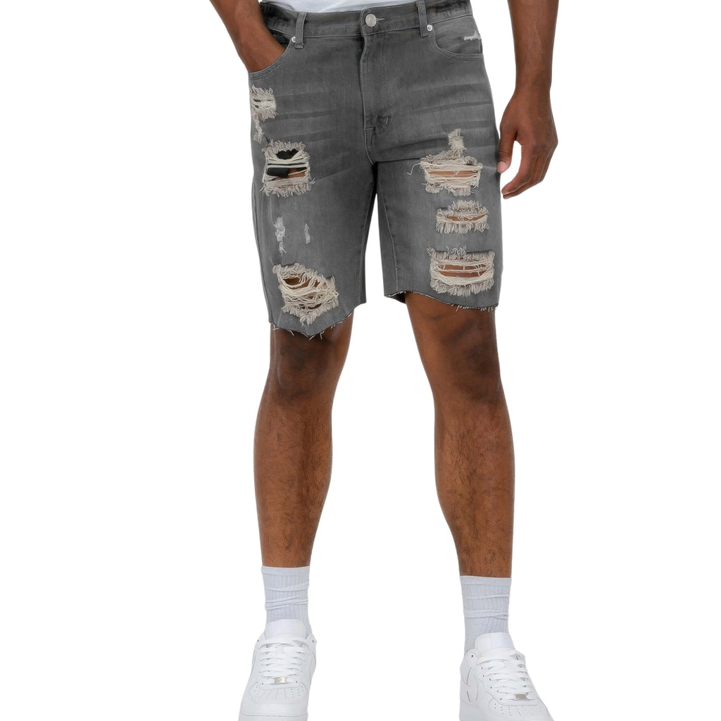 DISTRESSED STRETCH DENIM SHORTS – VINTAGE-INSPIRED COMFORT