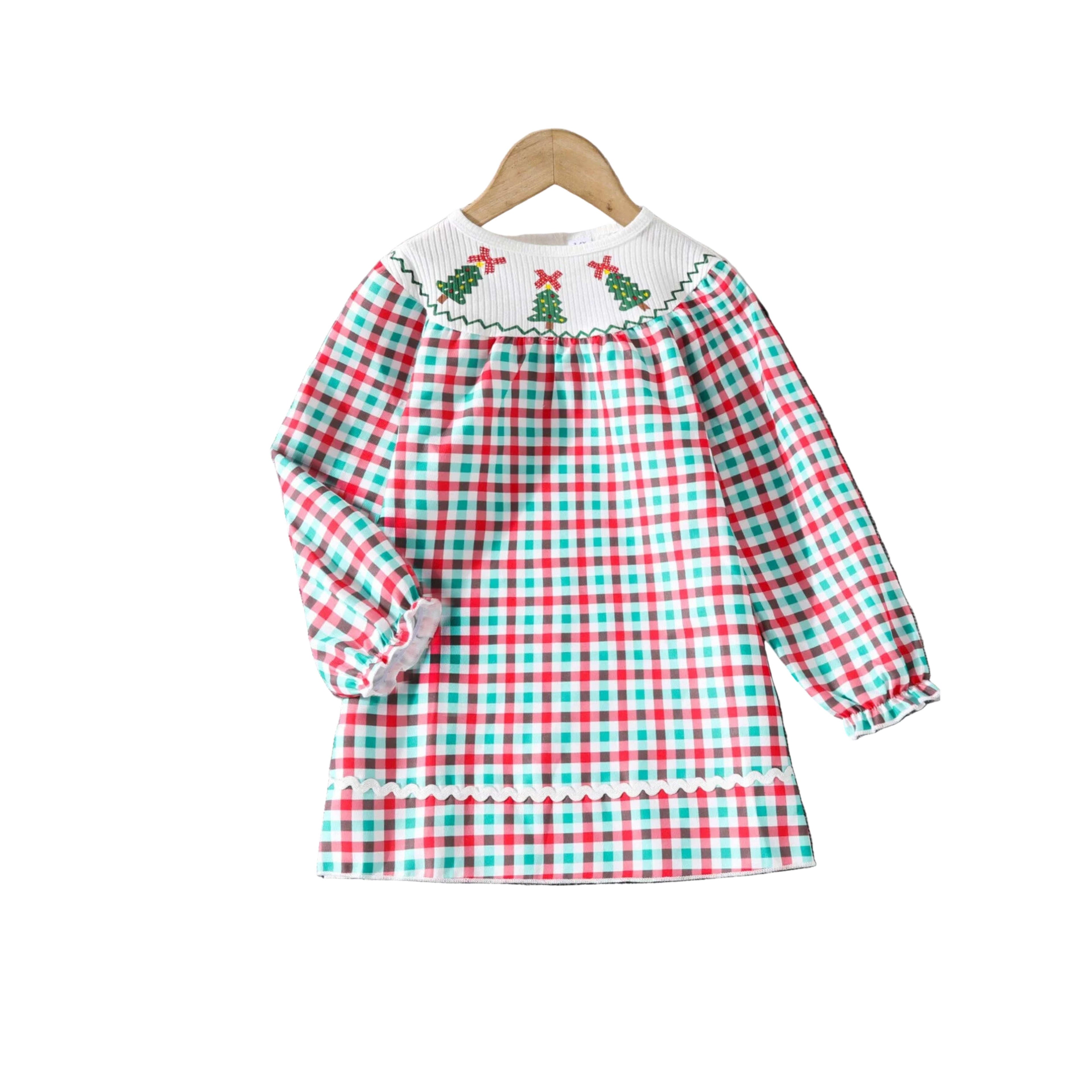 Children's Christmas Tree Plaid Dress