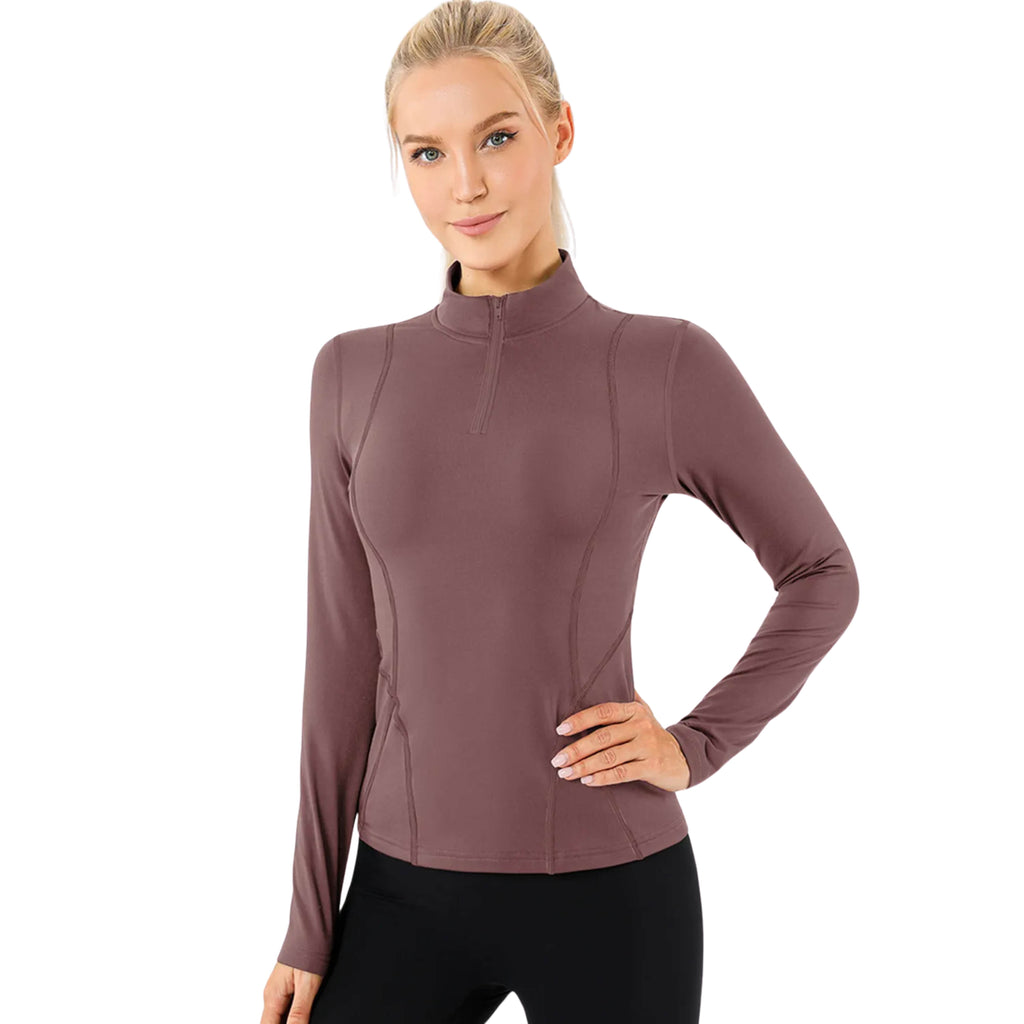 MOCK NECK QUARTER ZIP ACTIVE T-SHIRT FOR WOMEN