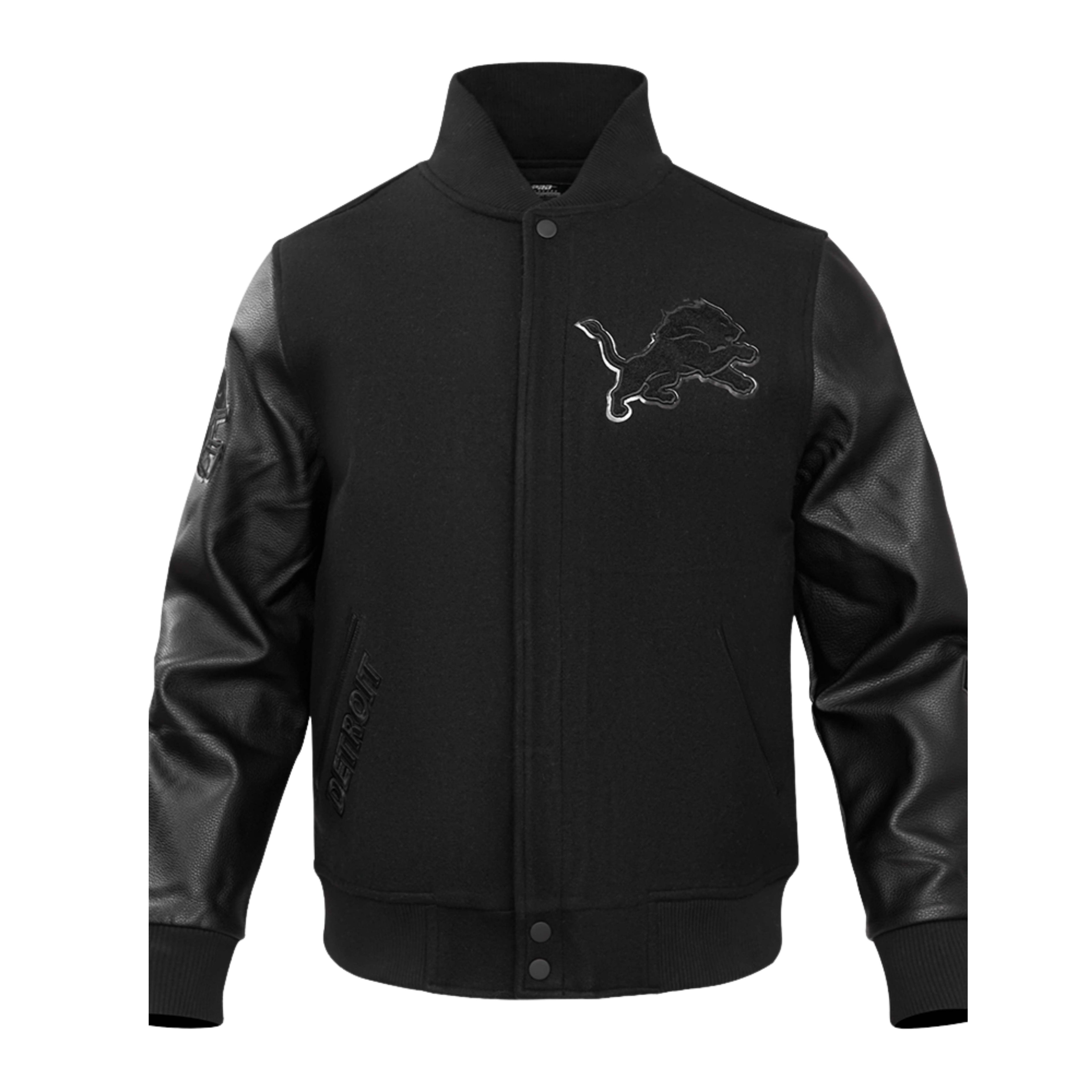 NFL DETROIT LIONS TRIPLE BLACK MEN'S MEN'S WOOL VARSITY JACKET