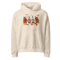 Beige hoodie with Halloween-themed mug designs on a white background