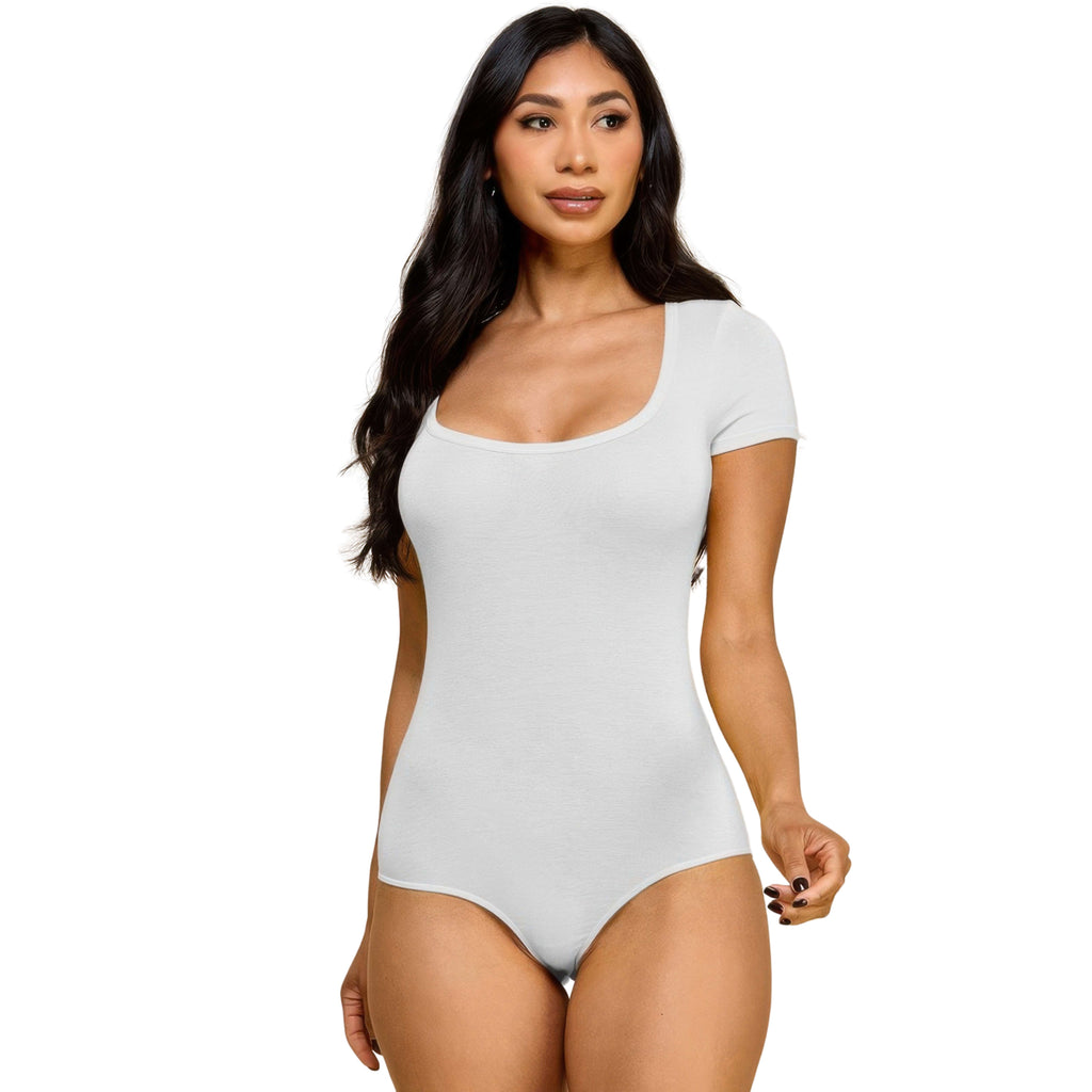 SHORT SLEEVE V-NECK BASIC BODYSUIT WHITE
