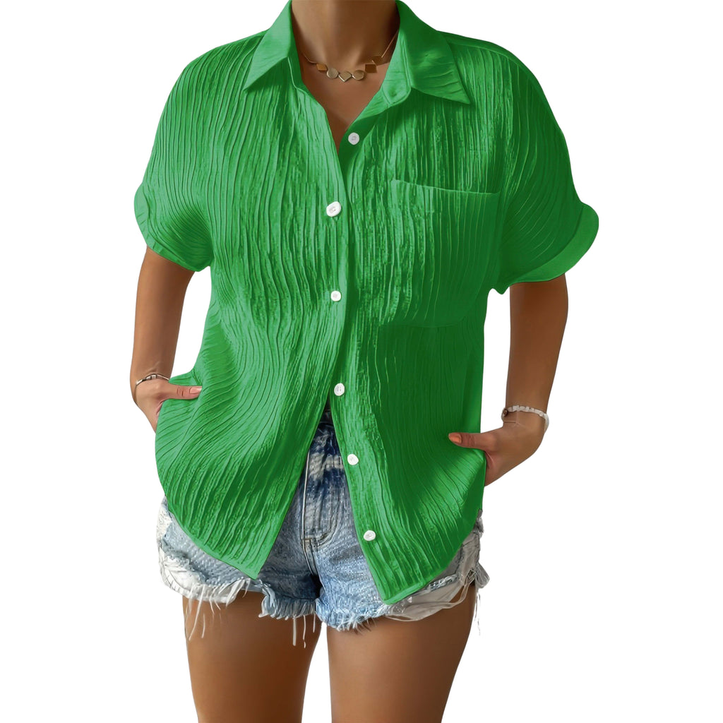 BUTTON DOWN LAPEL POCKETS LOOSE SOLID SHIRT WHITE