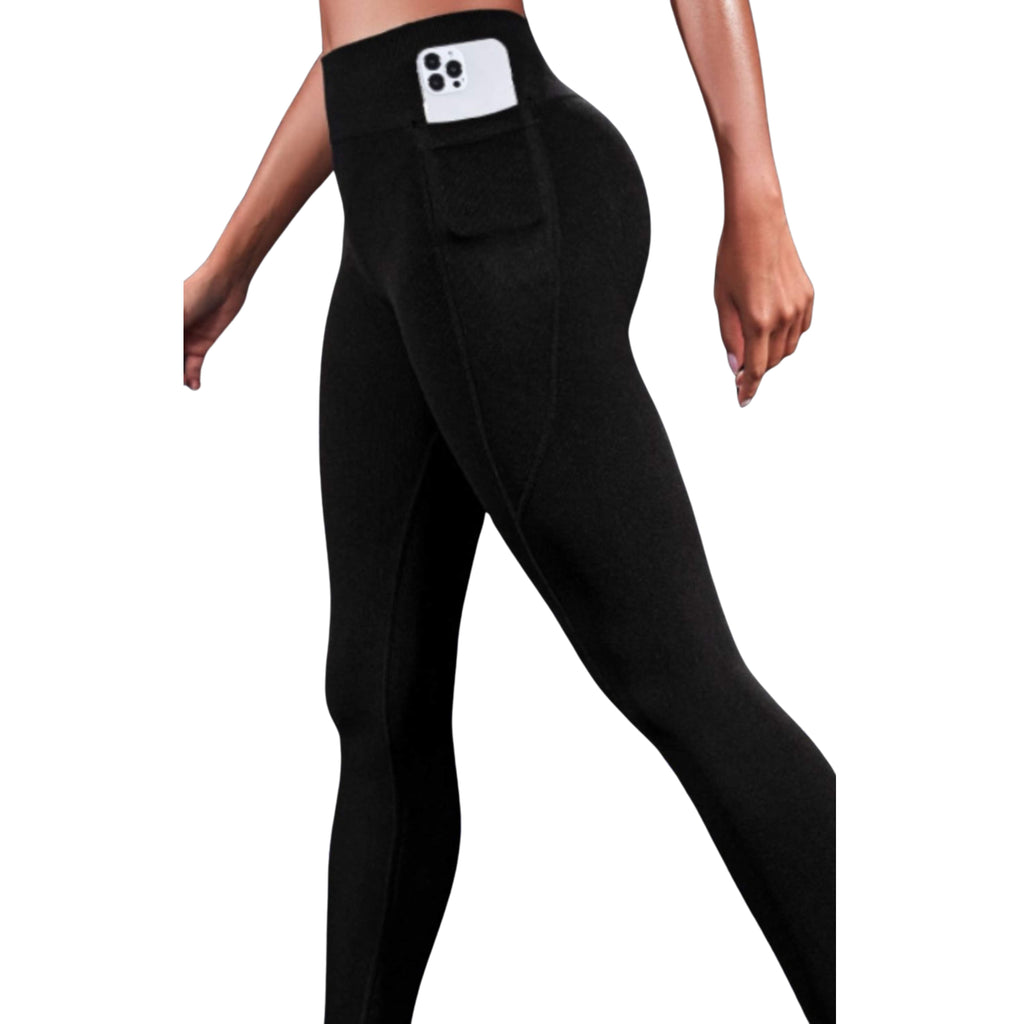 Black leggings with a pocket on a white background