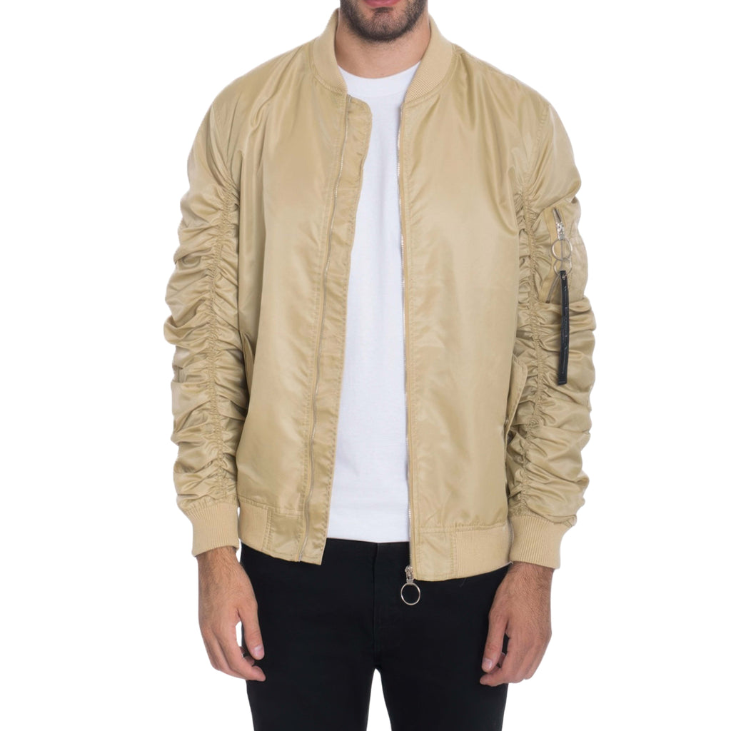 Men’s black luxury bomber jacket with woven tape detailing, streetwear-inspired fit
