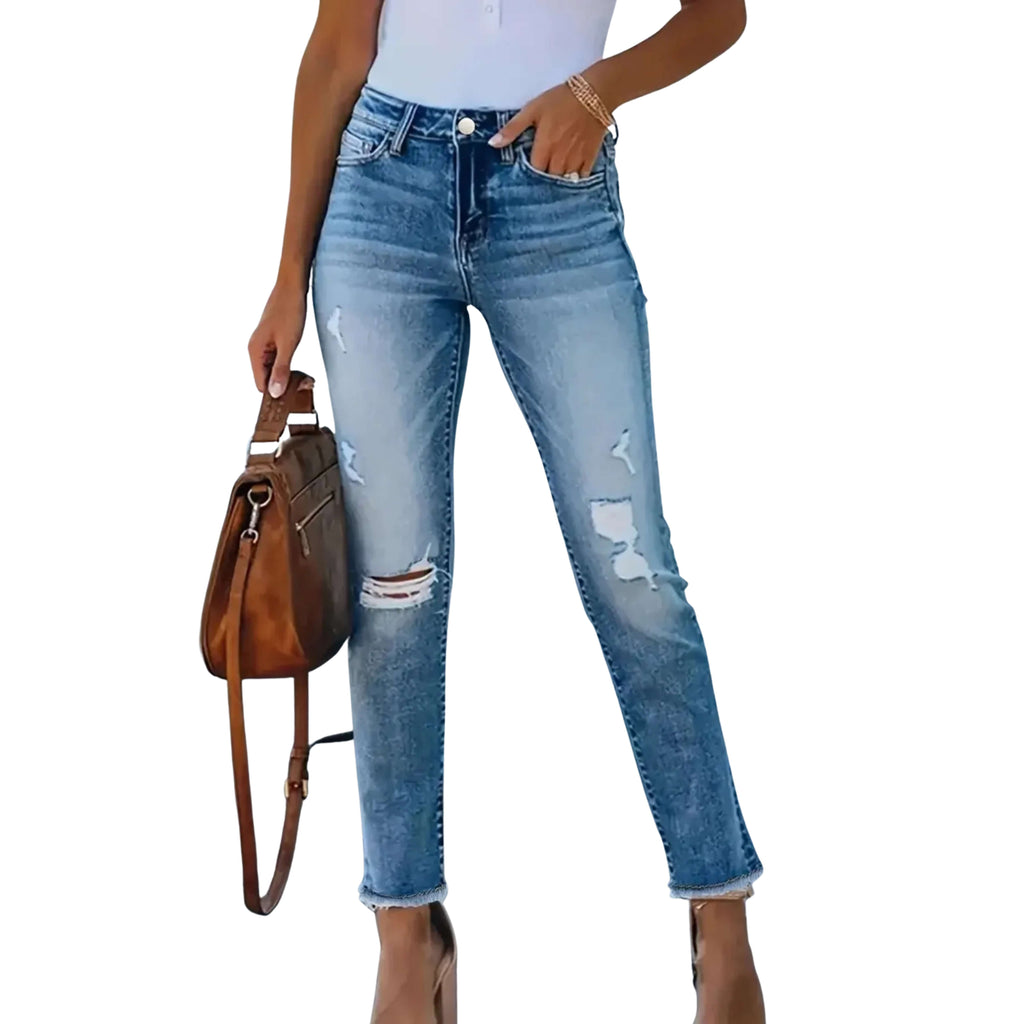 HIGH-RISE DISTRESSED SKINNY DENIM WITH ATTITUDE