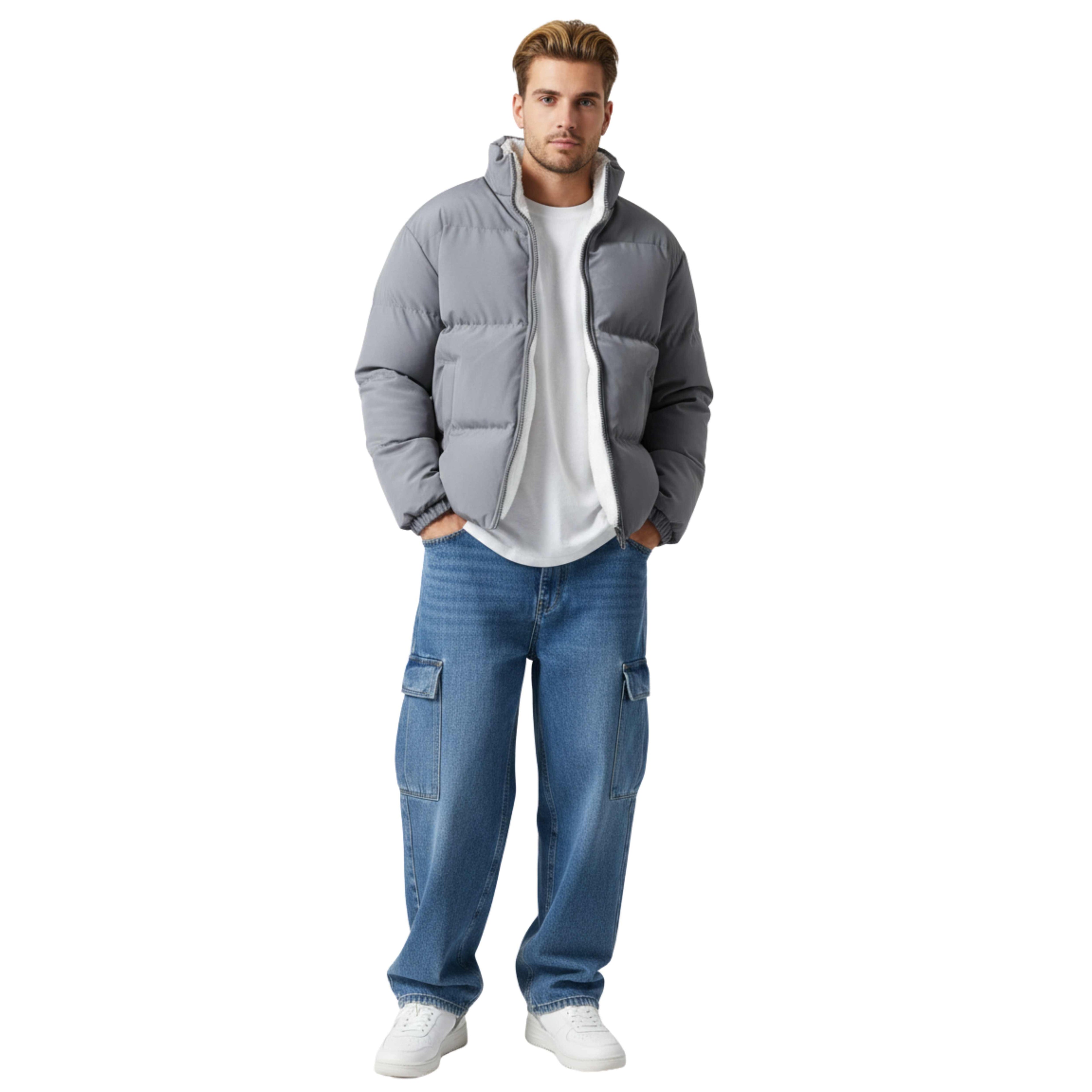 Men's Plus Size Zip Up Sherpa Lined Puffer Jacket