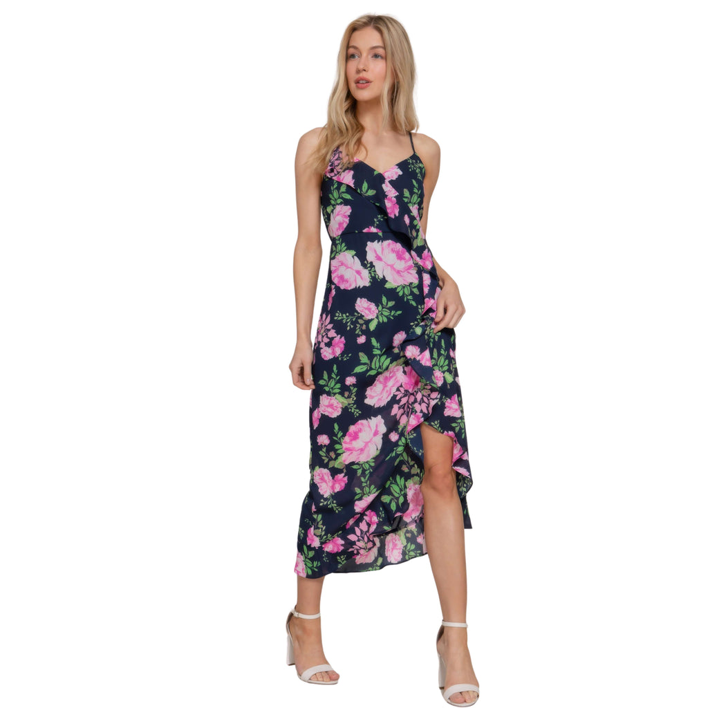 MINI DRESS PRINTED FLORAL RUFFLE SLIP