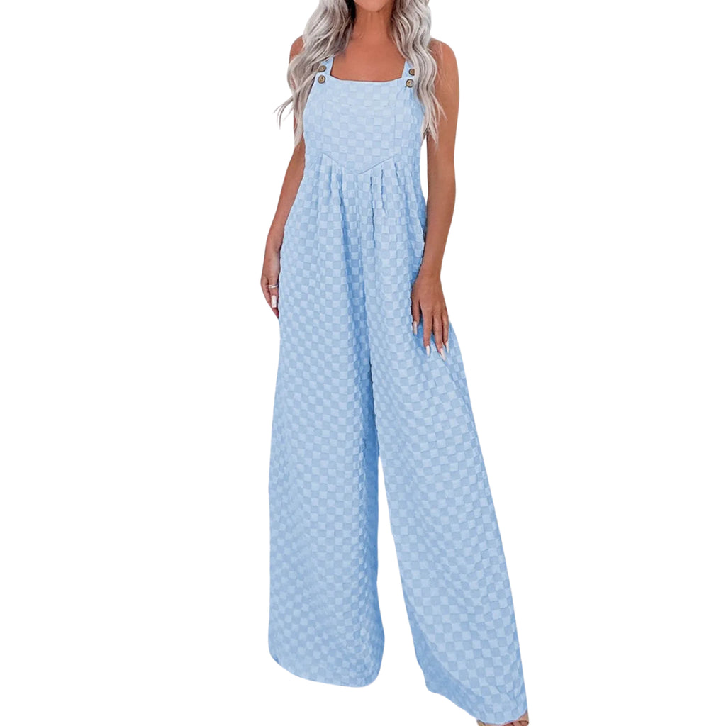 CHECKERED WIDE-LEG OVERALLS WITH POCKET DETAIL