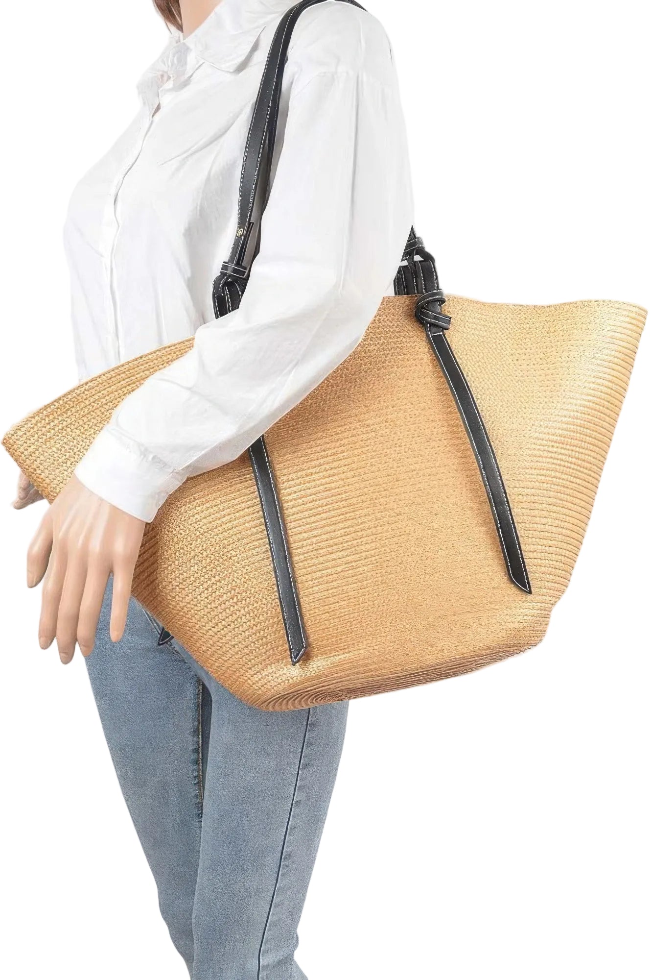 Faux Straw Large Hobo Bag