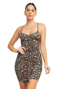 Woman wearing a floral dress on a white background