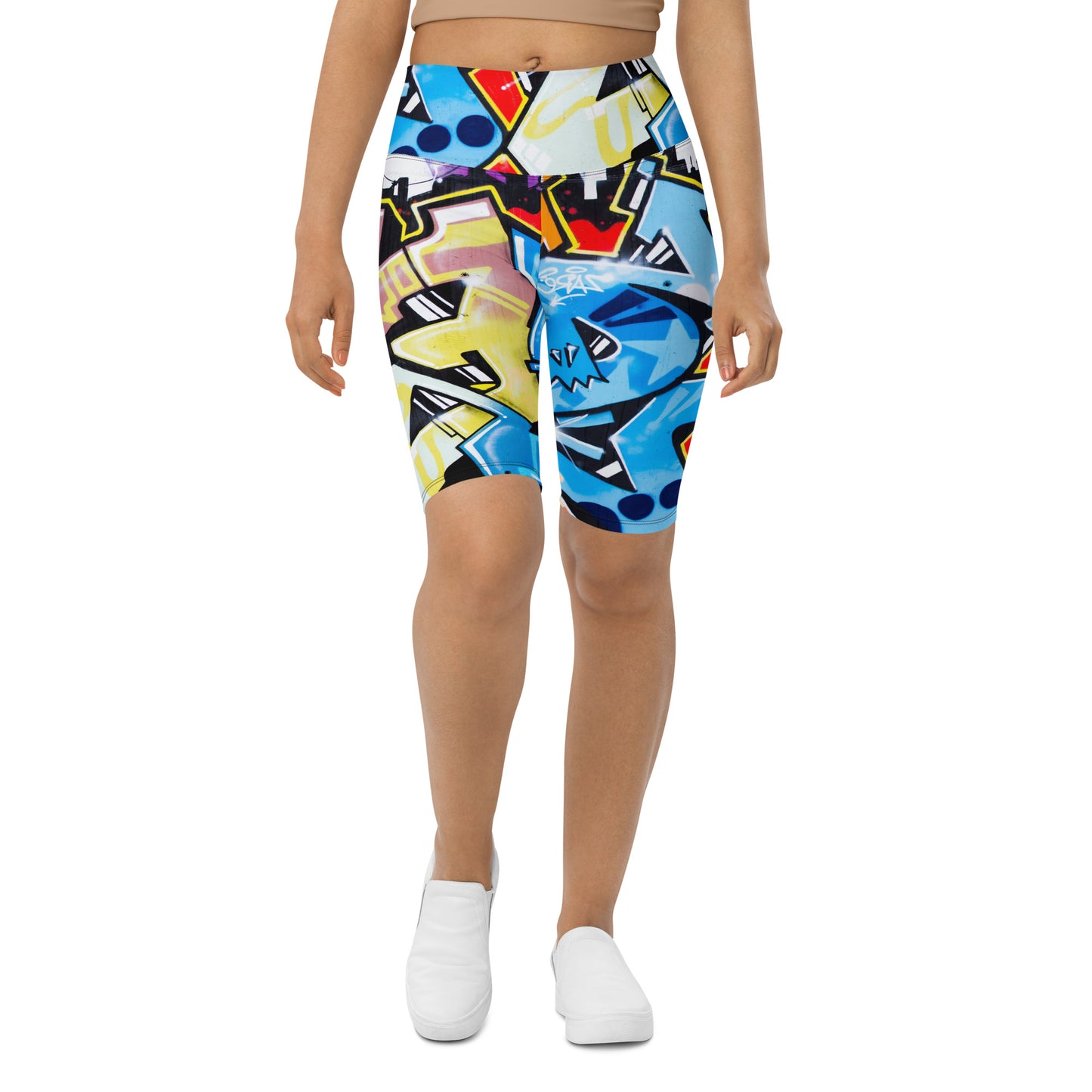 UrbanityChek® SUMMER VIBES HIGH-WAISTED SHORTS CITY GRAFFITI