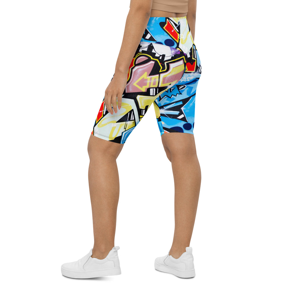 UrbanityChek® SUMMER VIBES HIGH-WAISTED SHORTS CITY GRAFFITI